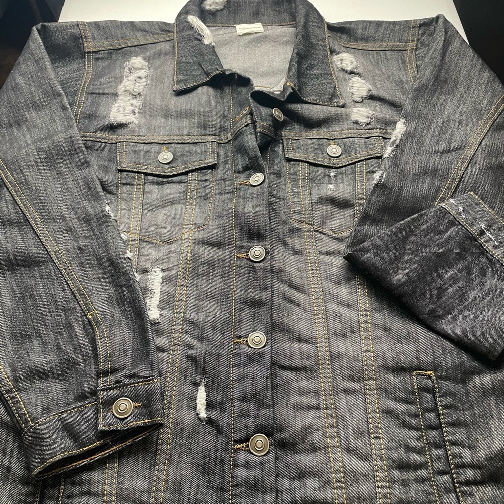 Sew in Love Black Distressed Jean Jacket NWOT Size M/L